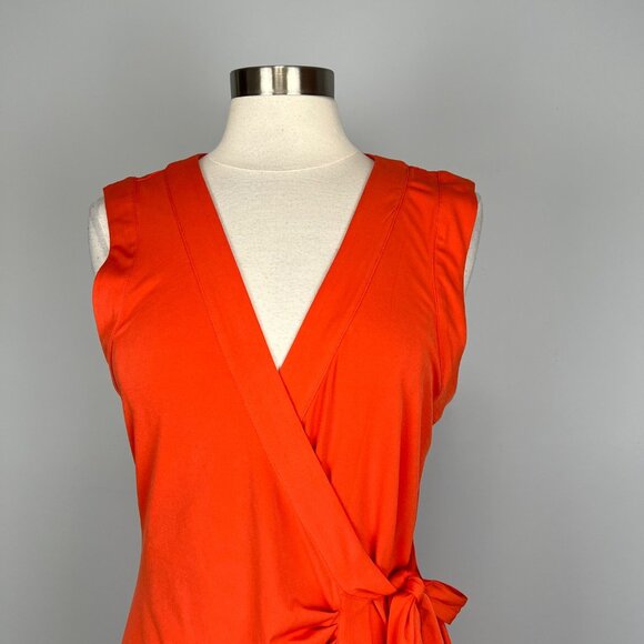 BCBGMaxAzria Womens Sleeveless Wrap Mini Dress Red Clay Orange size Large - Picture 3 of 14